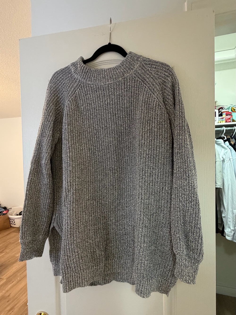Gray Ribbed Crewneck Sweater Tunic